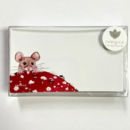 Whimsical Mouse with Red Toadstool "Love Notes" Pack of 60 Tiny Cards