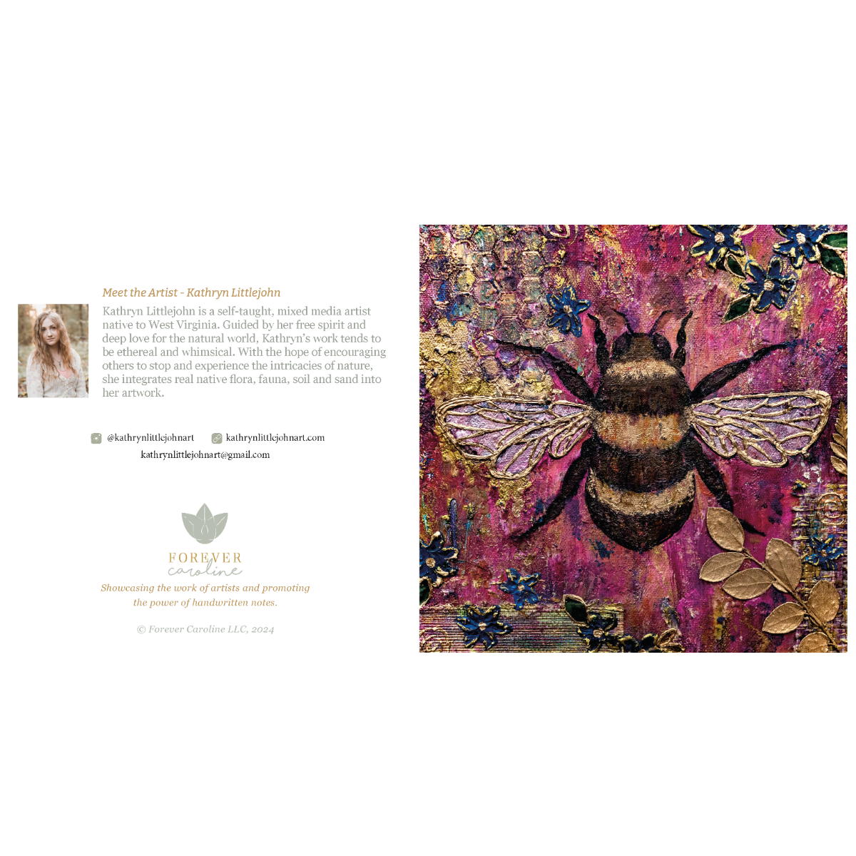 Littlejohn Bee Single Square Notecard