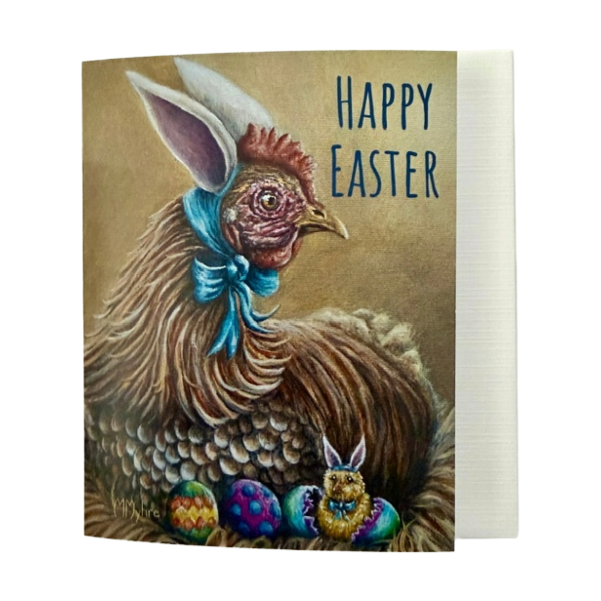 Contemporary Fine Art Easter Card featuring Chicken and Chick w/ Bunny Ears