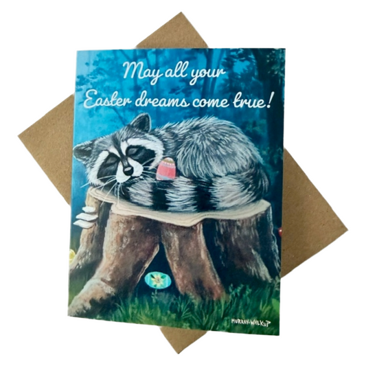 Whimsical Raccoon Easter Greeting Card