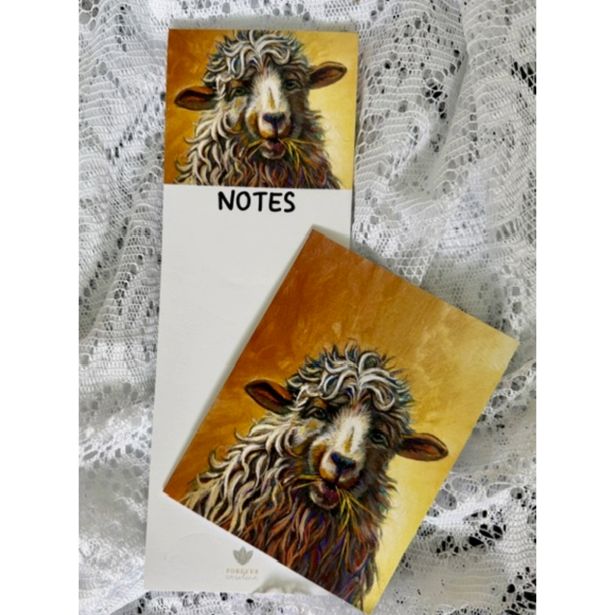Sheep Portrait Gift Set - Magnetic Notepad w/ Matching Fine Art Note Card