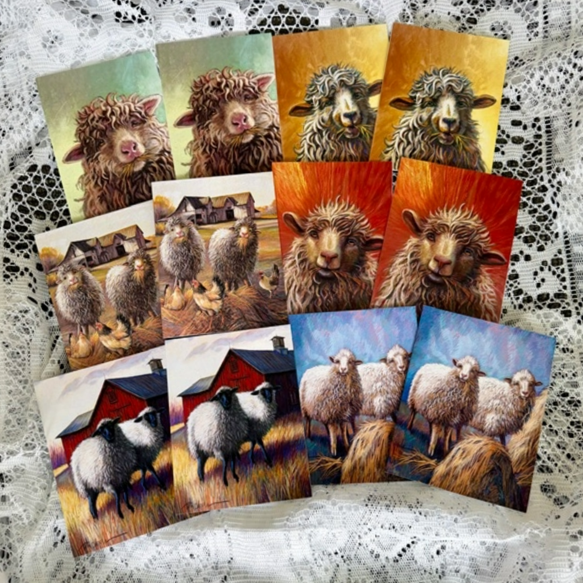 12 Barnyard Sheep Note Cards - Fine Art Cards with Artwork by Beth Crowder