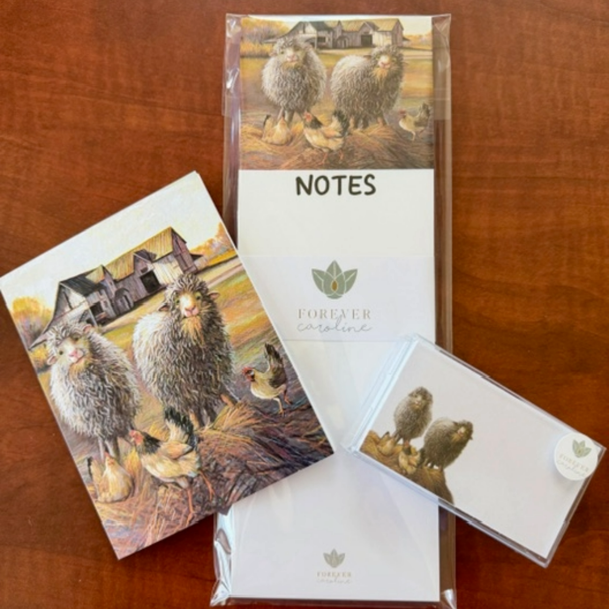 Sheep & Chicken Gift Set - Magnetic Notepad, "Love Notes" & Fine Art Notecard