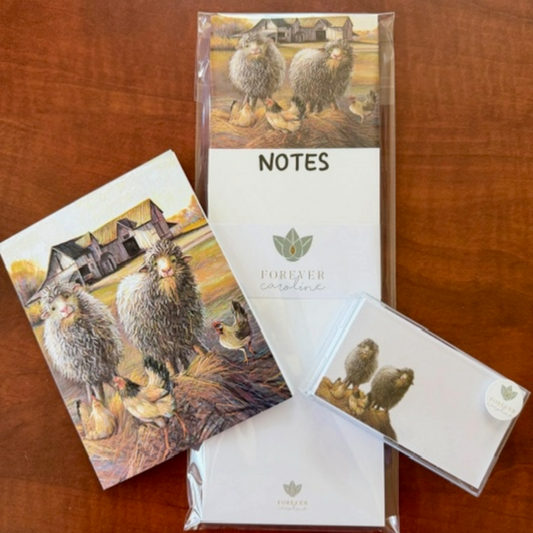 Sheep & Chicken Gift Set - Magnetic Notepad, "Love Notes" & Fine Art Notecard