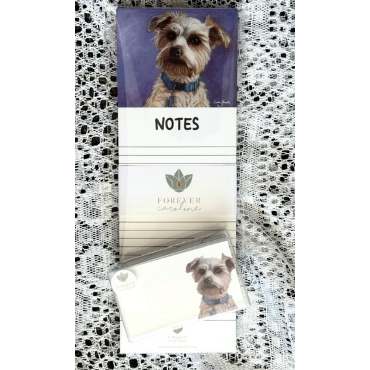 White Terrier Dog Art Gift Set - Magnetic Notepad and "Love Notes" Tiny Cards