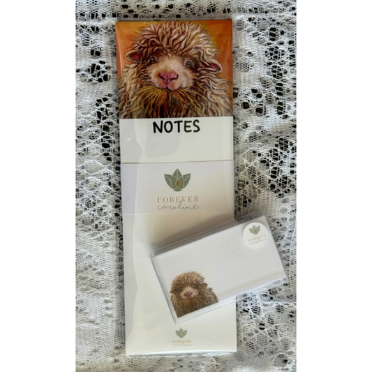 Fuzzy Sheep Portrait Gift Set - Magnetic Notepad w/ Matching "Love Notes" Tiny Cards
