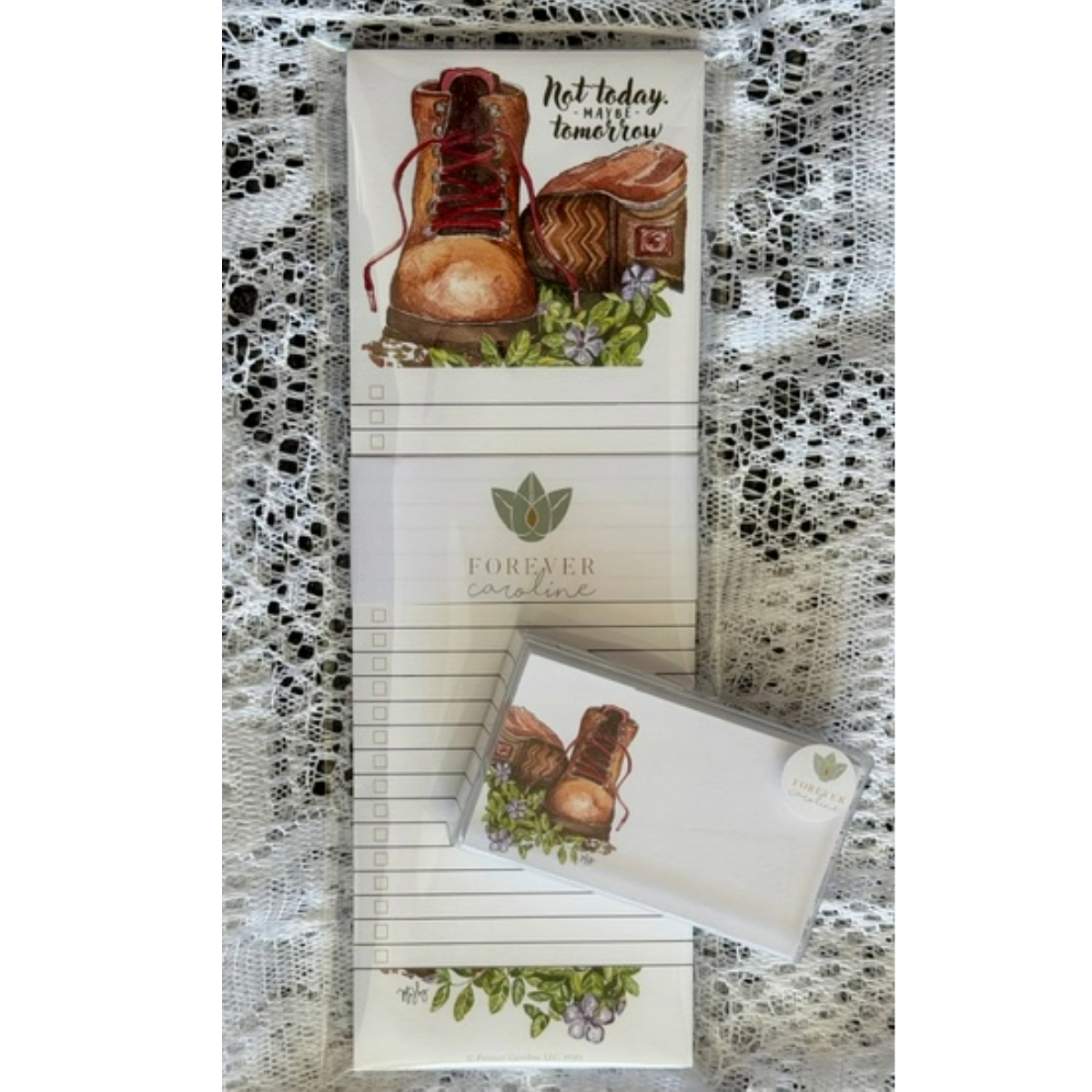 Hiking Boot Gift Set - Magnetic Notepad w/ Matching "Love Notes" Tiny Cards
