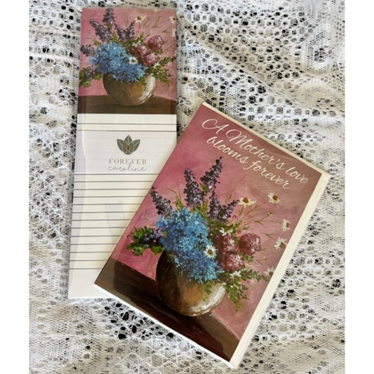 Mother's Day Gift Set  - Floral Magnetic Notepad + Fine Art Greeting Card