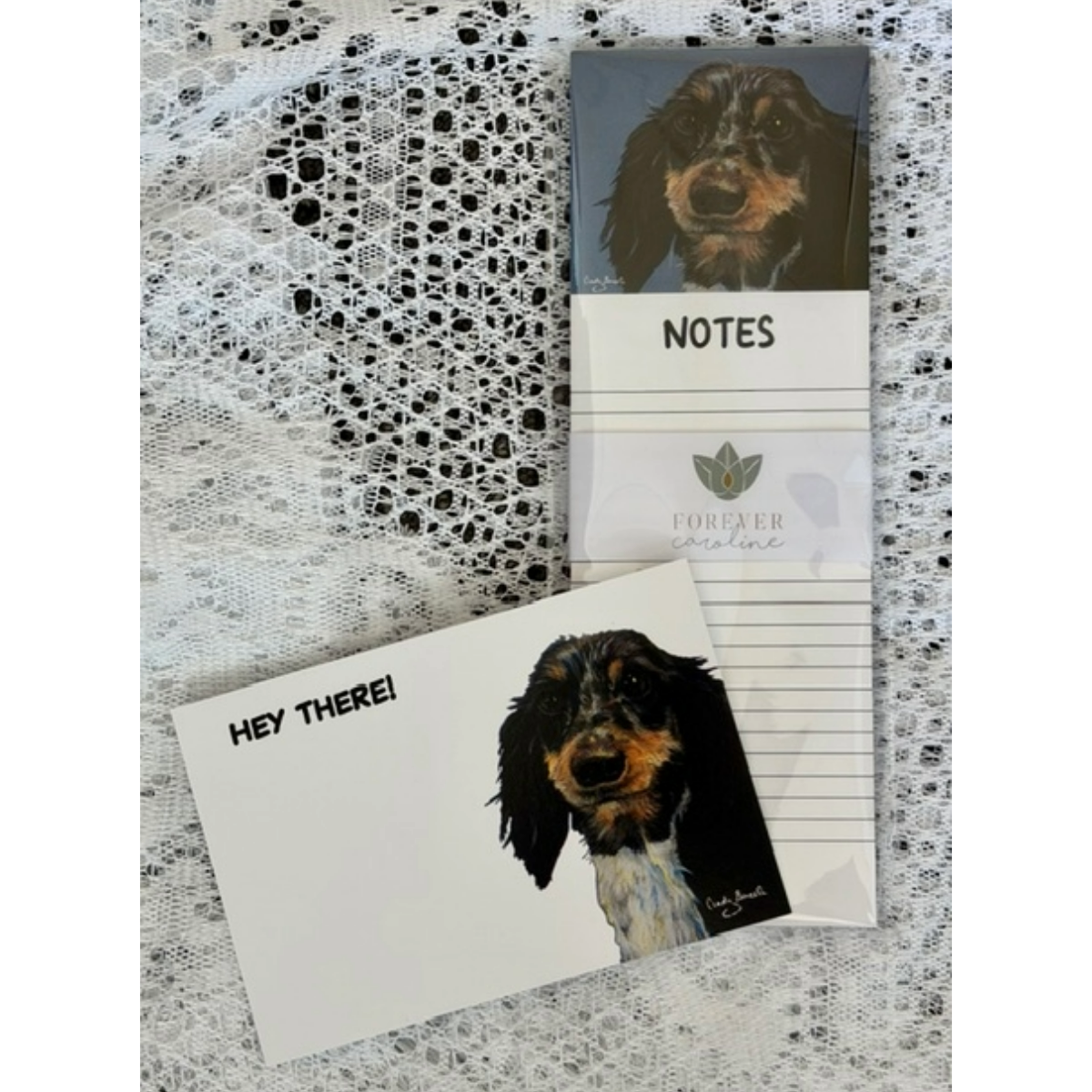 Dachshund Dog Gift Set  - Magnetic Notepad + "Hey There" Flat Note Card