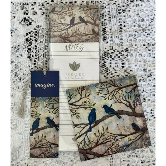 Bird Art Gift Set - Magnetic Notepad, Tassel Bookmark & Fine Art Notecard