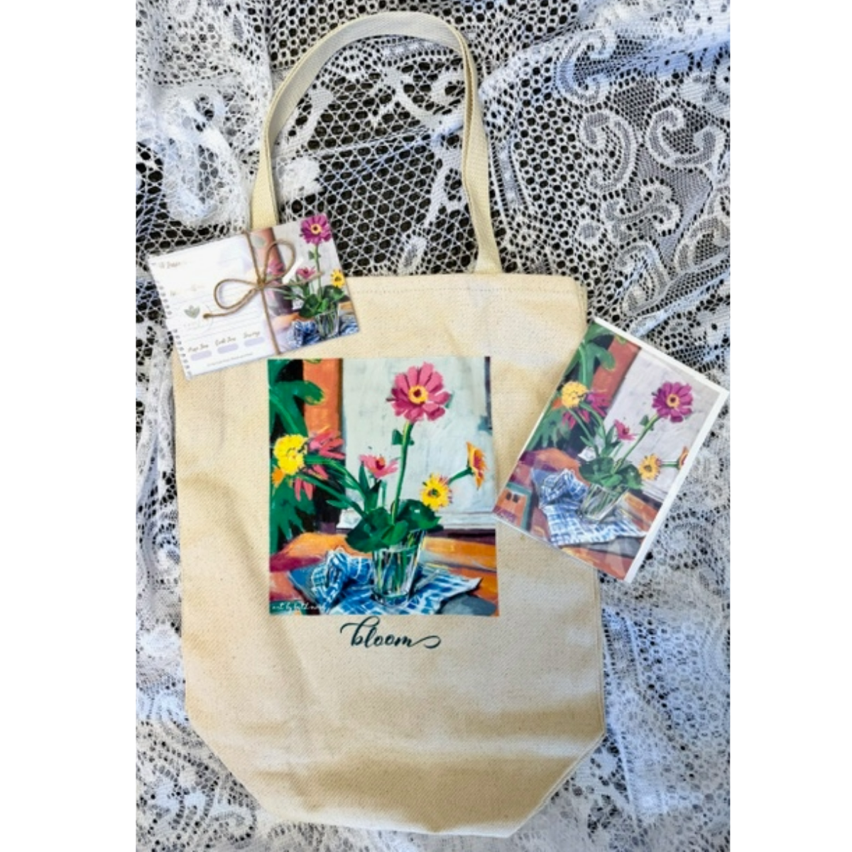 Bloom Gift Set Featuring Market Bag, Recipe Cards, Fine Art Note Card