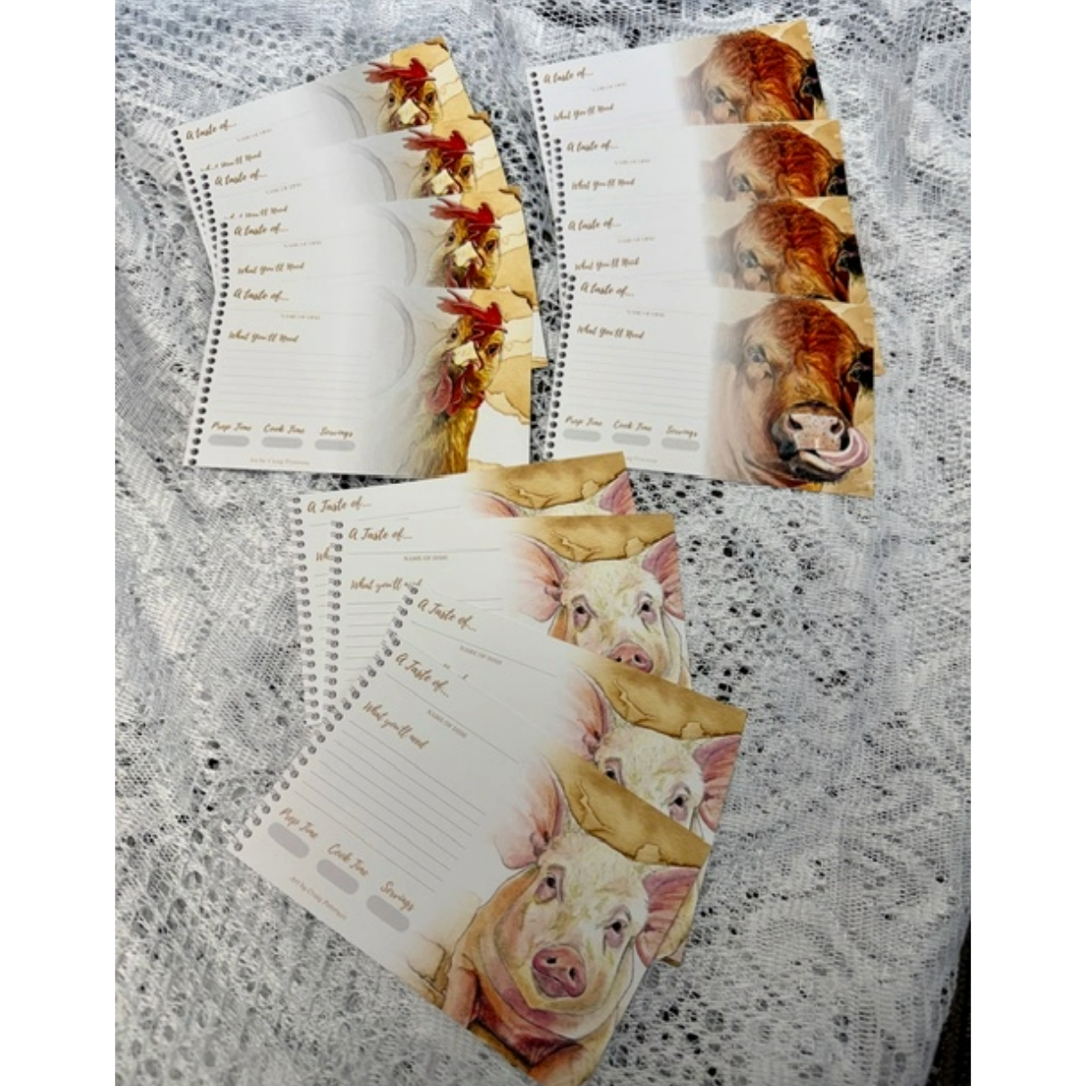 12-Card Recipe Card Gift Set w/ Chicken, Cow and Pig Artwork