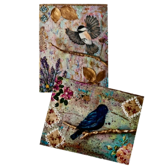 Bird Portraits Mixed Media All-Occasion Blank Notecard Set | 4 Card Set