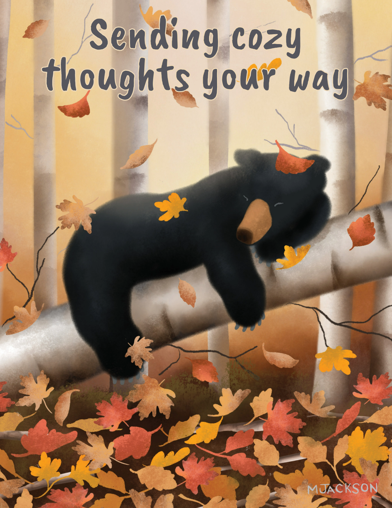 Fall Whimsy Sleeping Bear "Cozy Thoughts" Fall Greeting Card