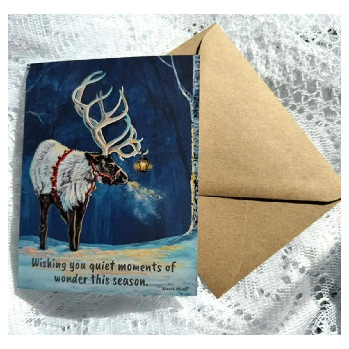 Holiday Card w/ Winter Reindeer and Inside Message | Single or Boxed Set of 4, 8 or 20