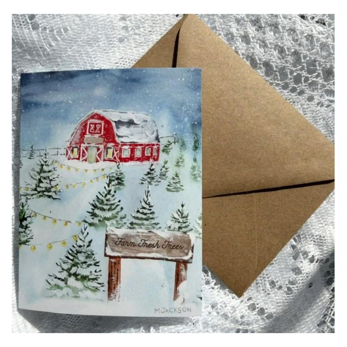 Christmas Tree Farm Holiday Greeting Card w/ Inside Message | Single Card or Boxed Set of 4, 8 or 20 Cards