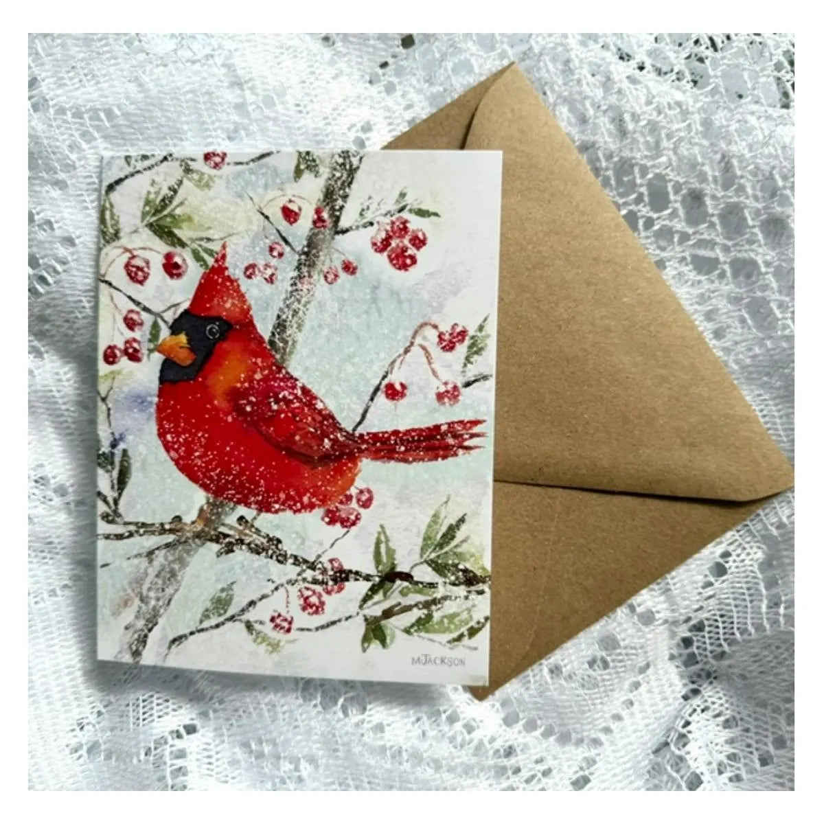Red Cardinal Winter Holiday Greeting Card w/ Inside Message | Single Card or Boxed Set of 4, 8 or 20 Cards