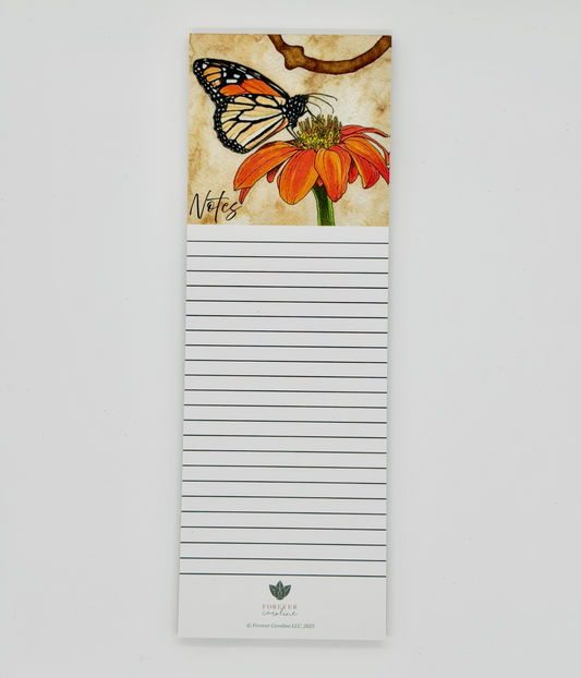 Magnetic Notepad w/ Monarch Butterfly & Orange Coneflower Artwork