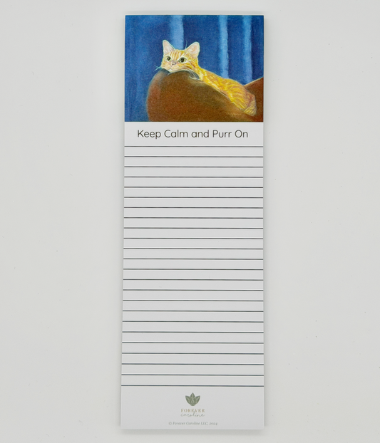 Magnetic Notepad w/ Orange Cat Art and "Keep Calm and Purr On" Message