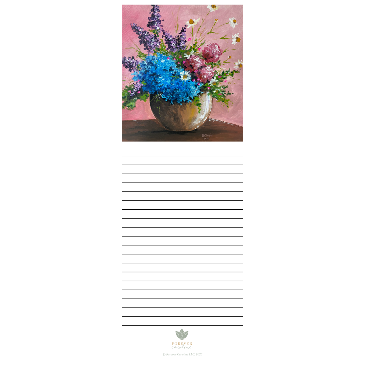 Magnetic Notepad w/ Floral "Blissful Blooms" Art | Pretty Market List