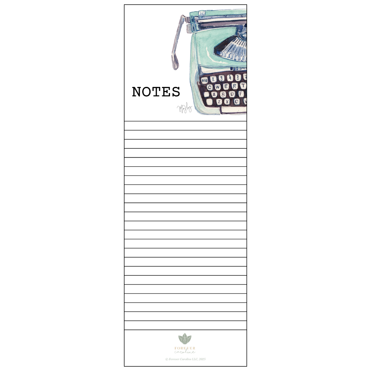 Magnetic Notepad w/ Vintage Blue Typewriter Artwork & "Notes"