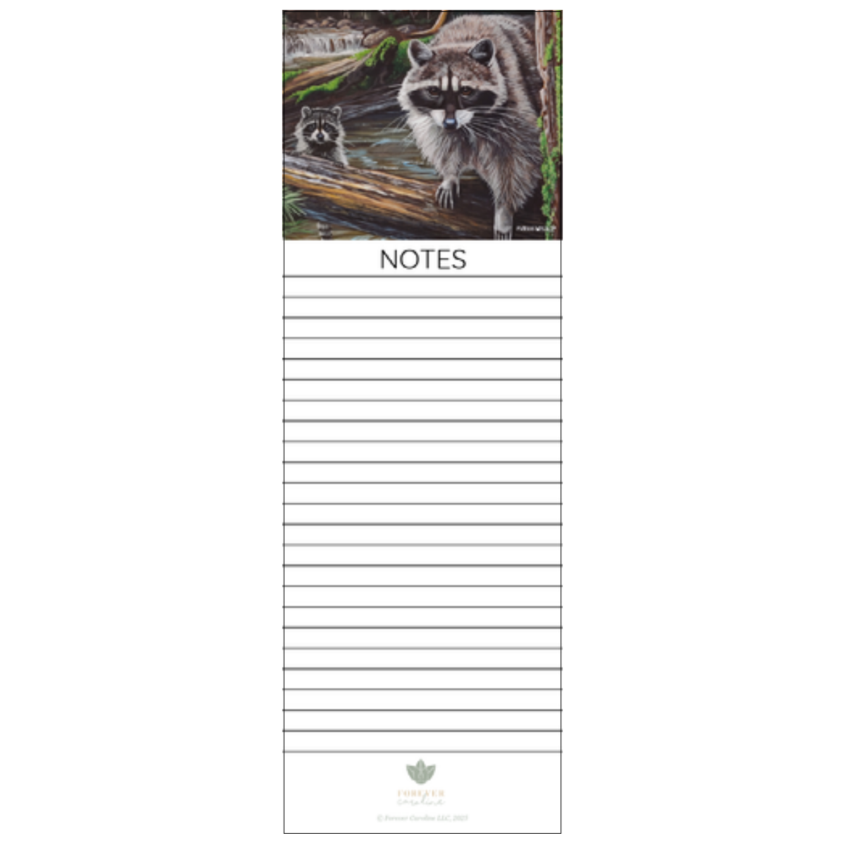 Magnetic Notepad w/ Woodlands Raccoon Family | Cute Wildlife Memo Pad