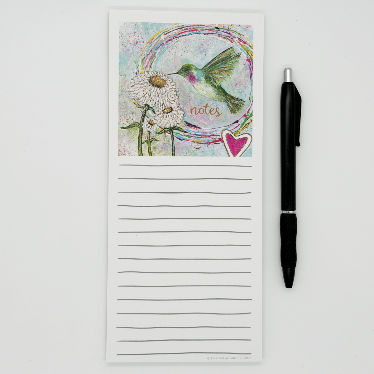 Magnetic Notepad w/ Pastel Hummingbird Artwork | Pretty Bird Memo Pad
