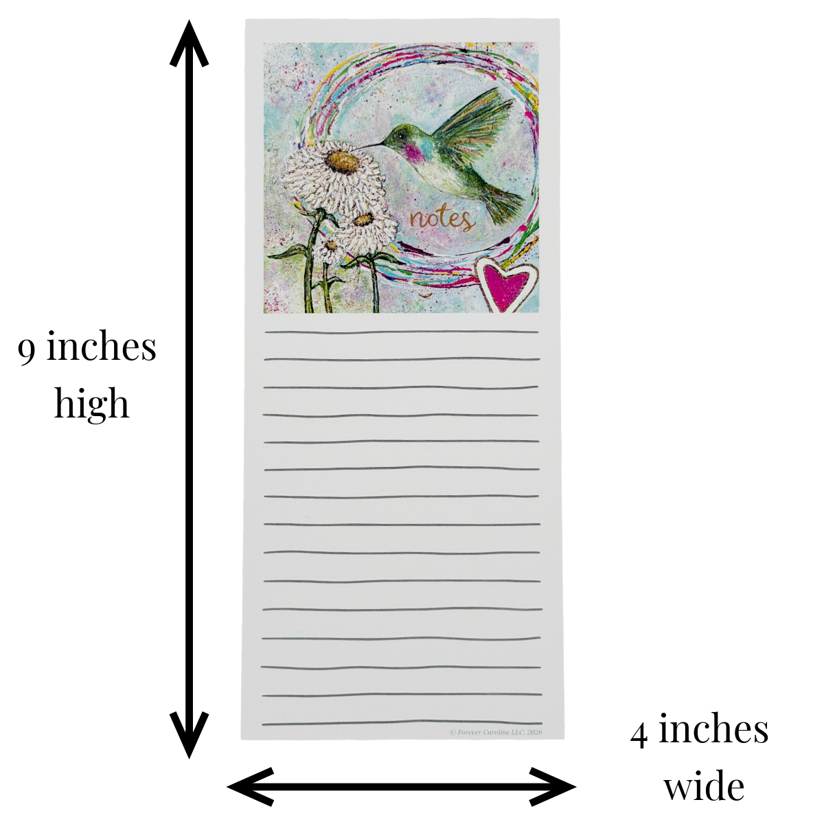 Magnetic Notepad w/ Pastel Hummingbird Artwork | Pretty Bird Memo Pad