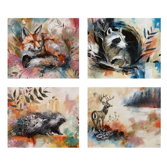 Woodlands Wildlife All-Occasion Blank Notecard Set | 4 Card Set Featuring Fox, Raccoon, Porcupine and Deer