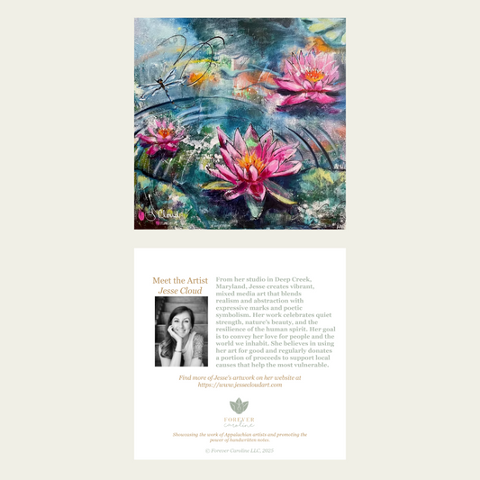 Pink Lotus & Dragonfly Blank Notecard | Single or 4-Card Set