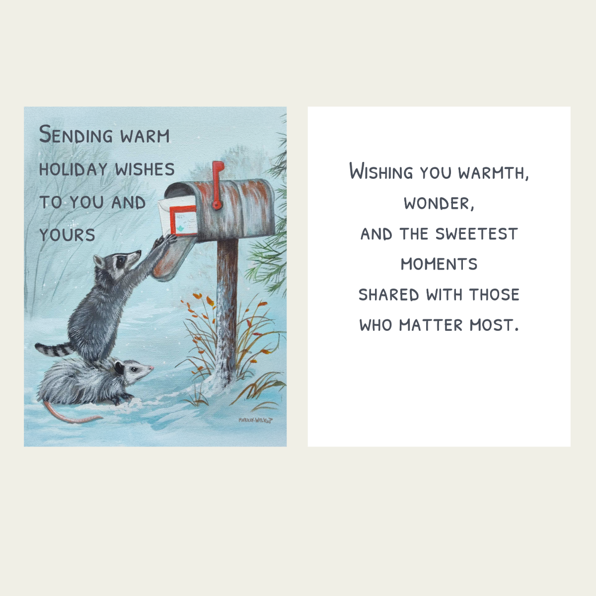Raccoon & Opossum Holiday Greetings Card OR Boxed Set