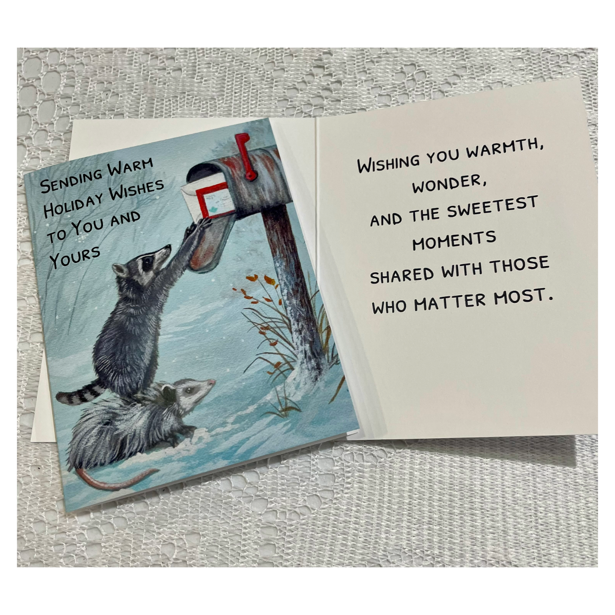 Raccoon & Opossum Holiday Greetings Card OR Boxed Set