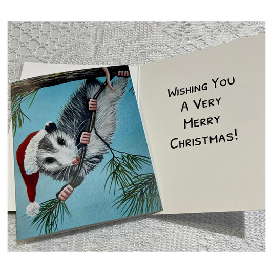 Opossum Santa Christmas Card OR 4-Card Set