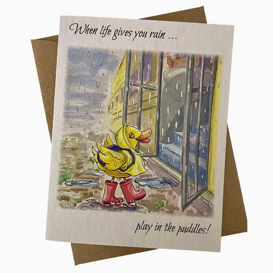Duck in Rain Slicker and Red Boots Motivational Card