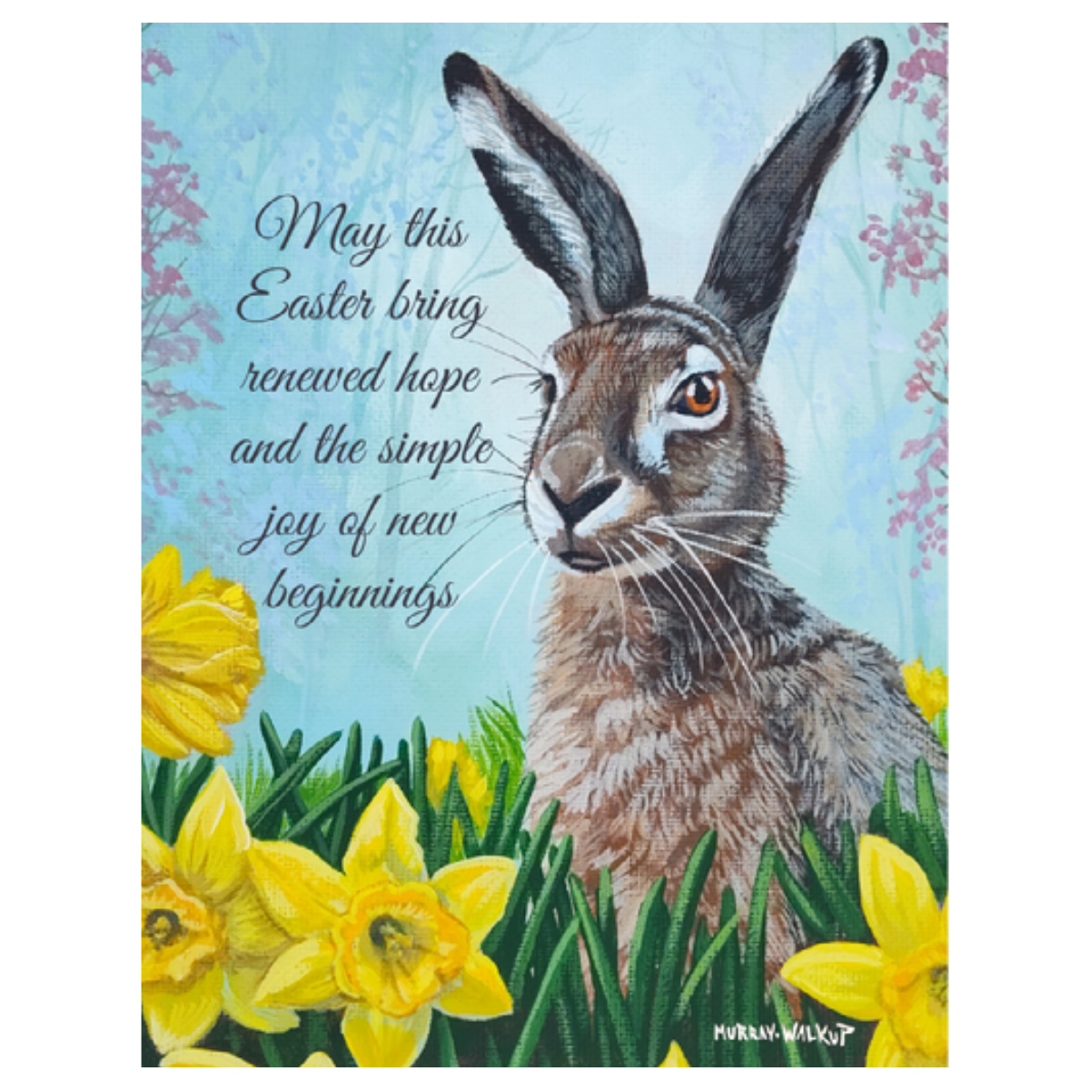 Easter Hare & Daffodils Greeting Card