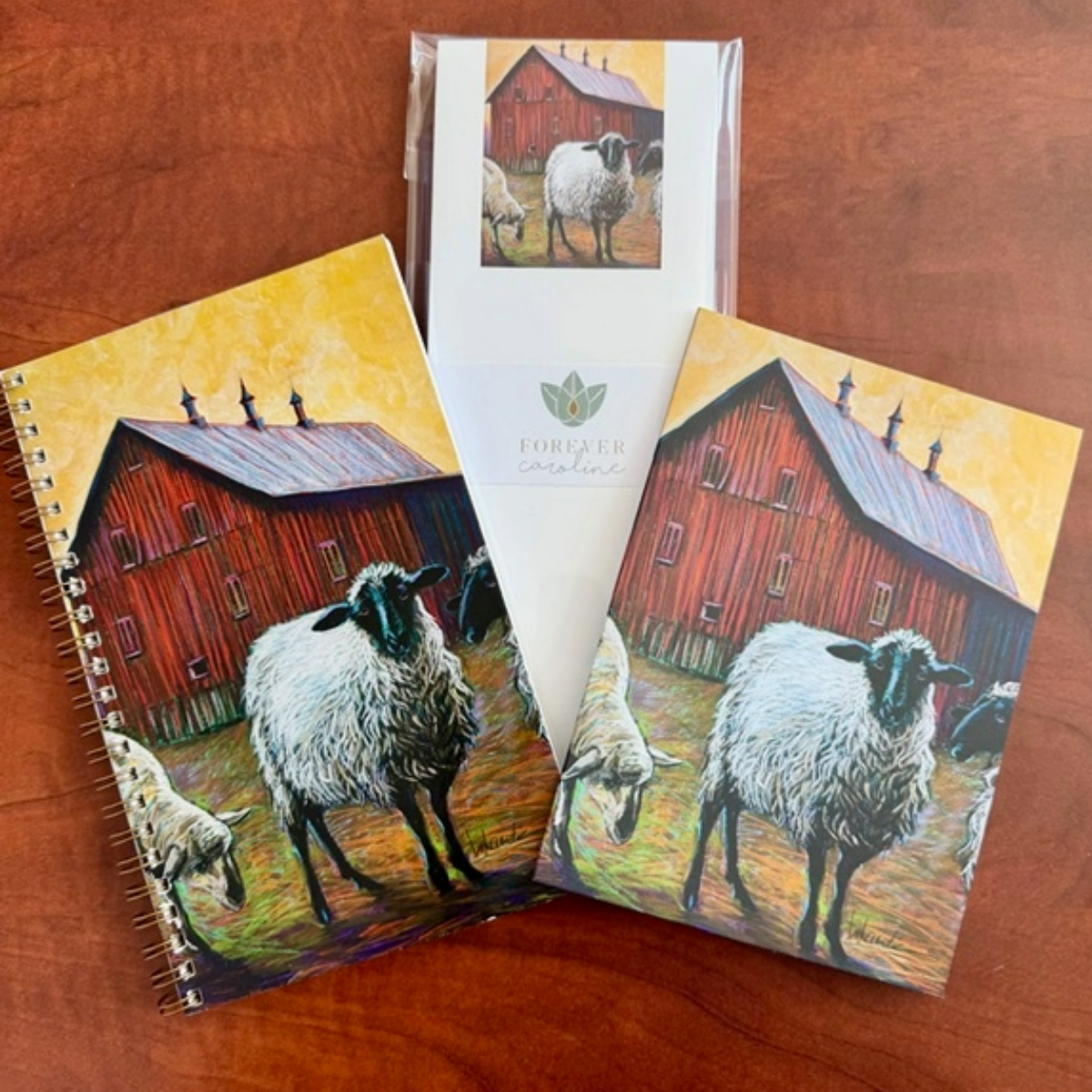 Farmhouse Sheep Stationery Gift Set – Journal, Magnetic Notepad & 5x7 Notecard