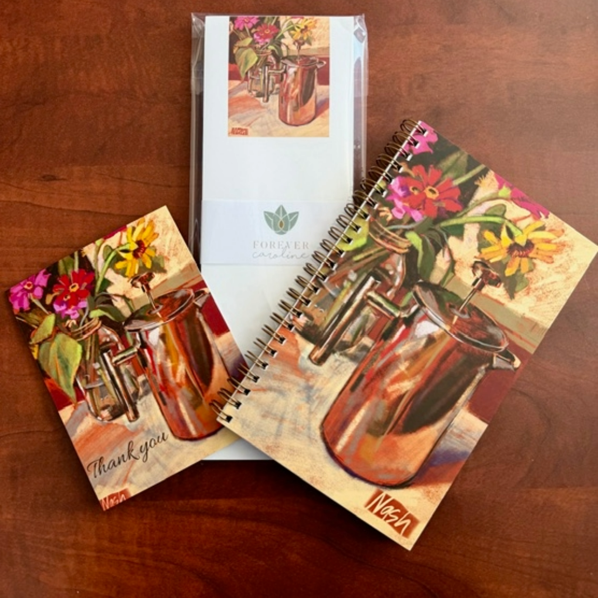 Vintage Coffee & Floral Stationery Gift Set – Journal, Magnetic Notepad & Thank You Card