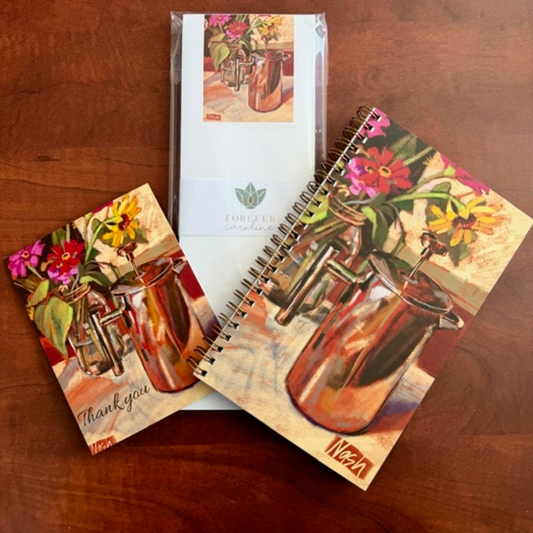 Vintage Coffee & Floral Stationery Gift Set – Journal, Magnetic Notepad & Thank You Card