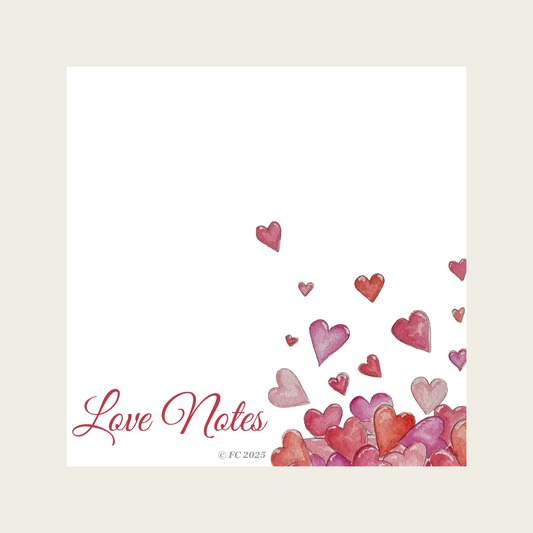 Sticky Notes w/ Hand-Illustrated Heart Collection and "Love Notes" Message | 50 Sheets