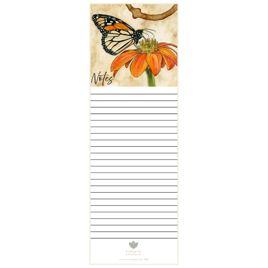 Magnetic Notepad w/ Monarch Butterfly & Orange Coneflower Artwork