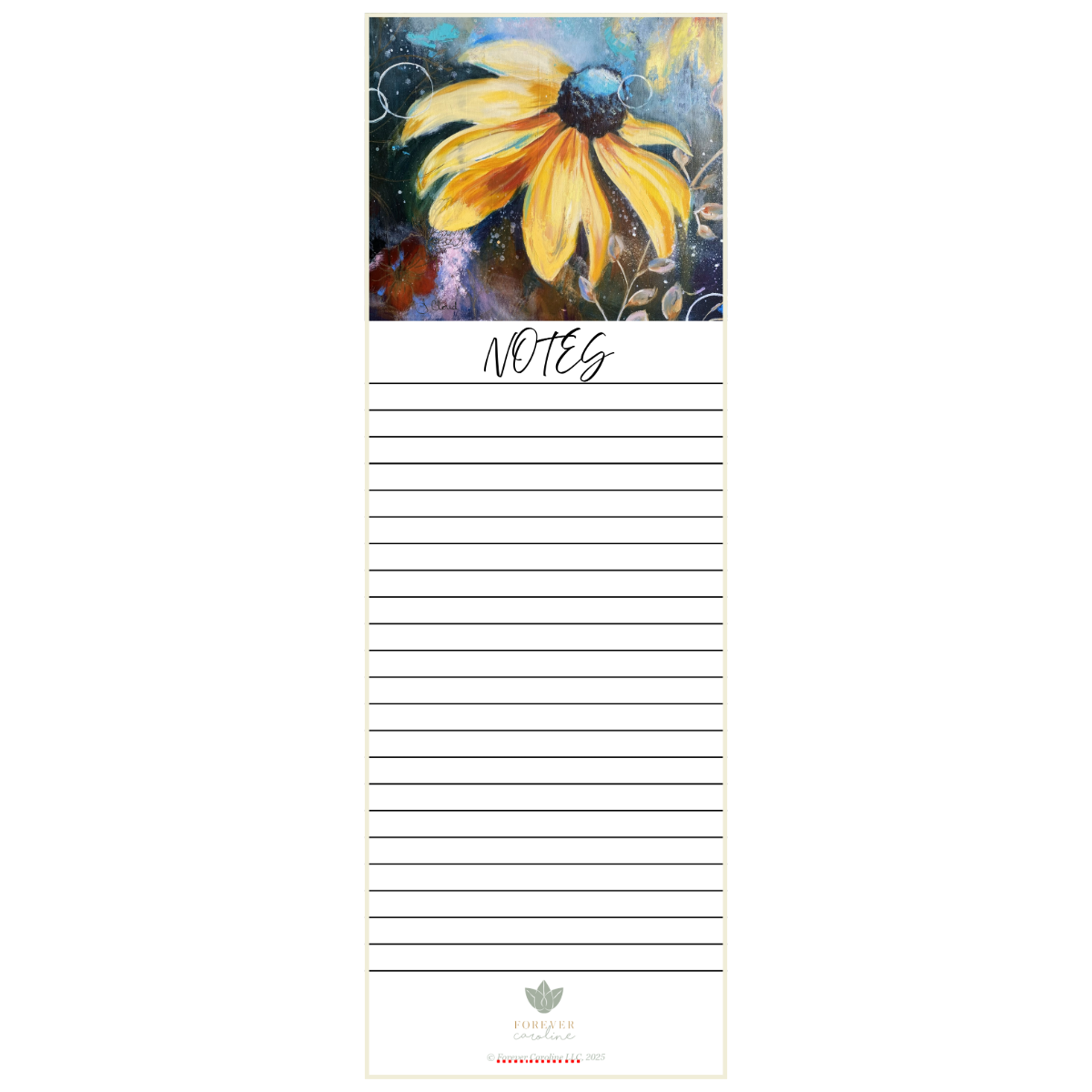 Magnetic Notepad w/ Black-Eyed Susan Artwork | Pretty Floral Memo Pad