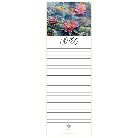 Magnetic Notepad w/ Pink Lotus & Dragonfly Art | Pretty Floral Memo Pad