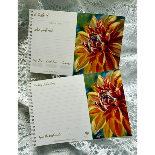 Recipe Cards Gift Set w/ Elegant Orange Dahlia Artwork | 10, 20 or 50 Cards