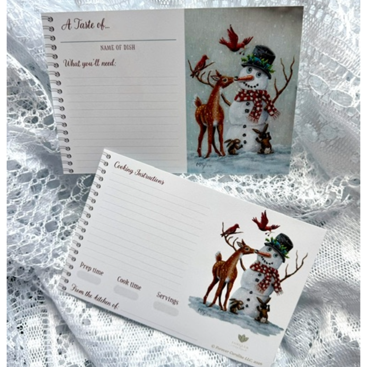 Holiday Recipe Cards Set Featuring Wildlife Building Snowman | 10, 20 or 50 Cards