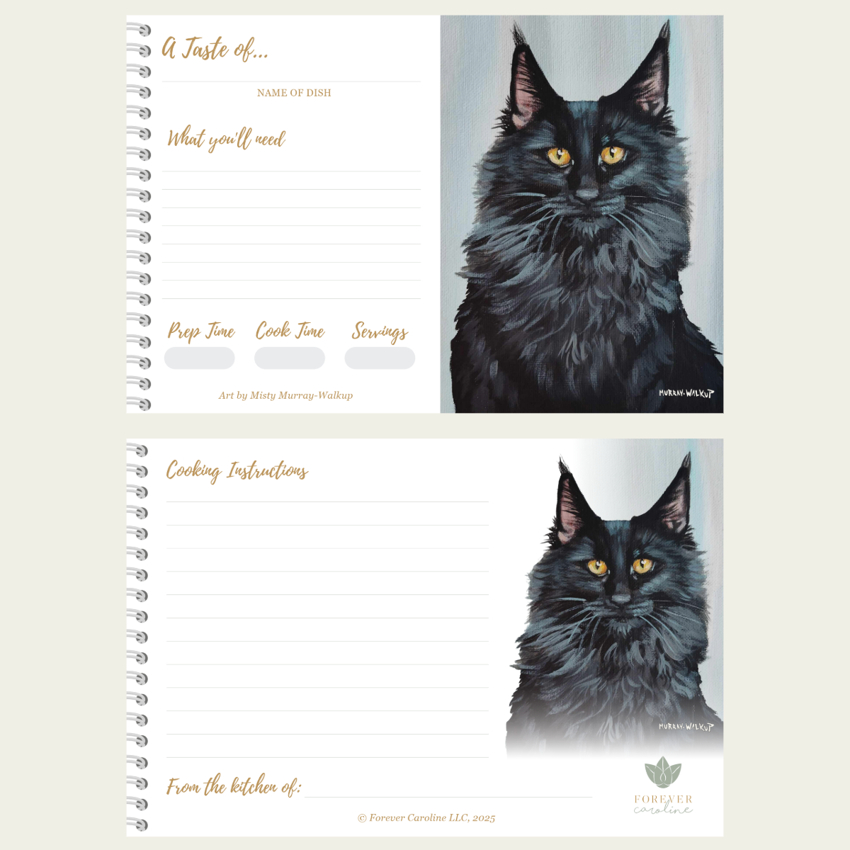 Recipe Cards Gift Set w/ Black Cat Artwork | 8 Cards | Fun Kitchen Decor