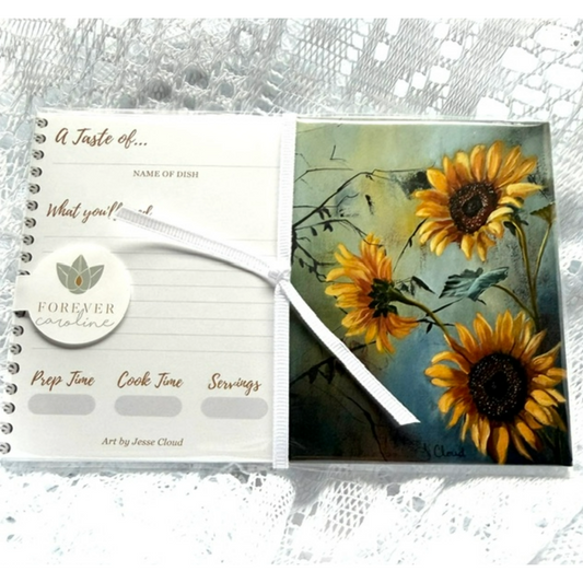 Recipe Cards Gift Set w/ Elegant Sunflower Artwork | 10, 20 or 50 Cards