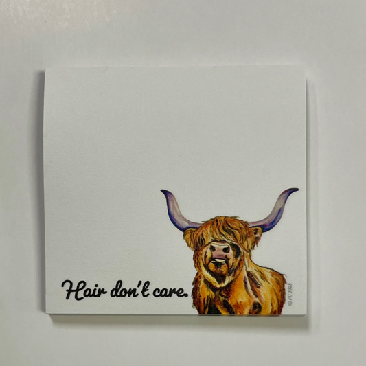 Sticky Notes w/ Highland Cow Painting and "Hair Don't Care" | 50 Sheets