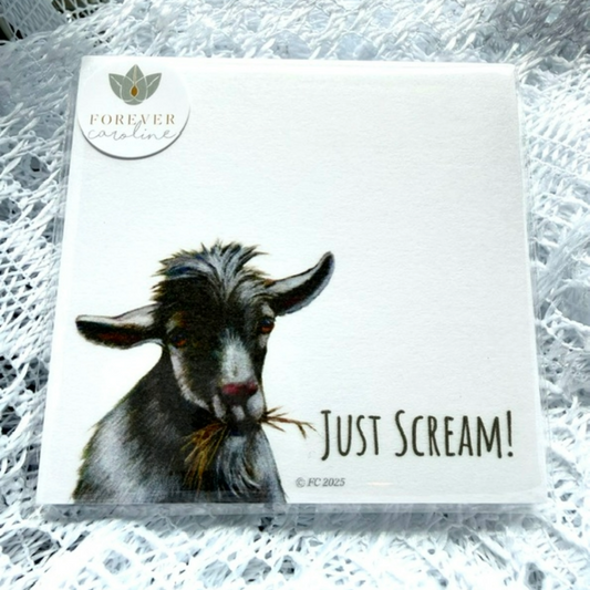 Sticky Notes w/ Whimsical Goat Painting and "Just Scream" Message | 50 Sheets