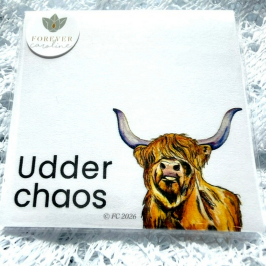 Sticky Notes w/ Highland Cow Painting and "Udder Chaos" | 50 Sheets