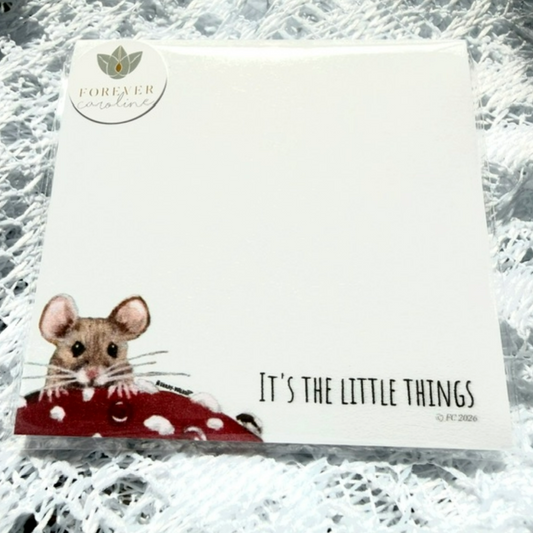 Sticky Notes w/ Mouse Peeking Over Red Toadstool - "It's the Little Things"